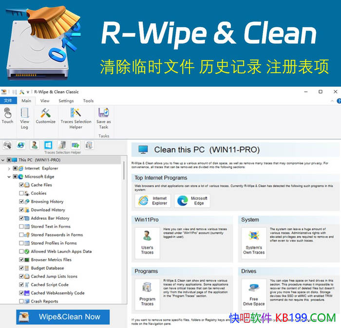 R-Wipe & Clean v20.0.2561 ��Я��/���������е���ʱ�ļ�����ʷ��¼